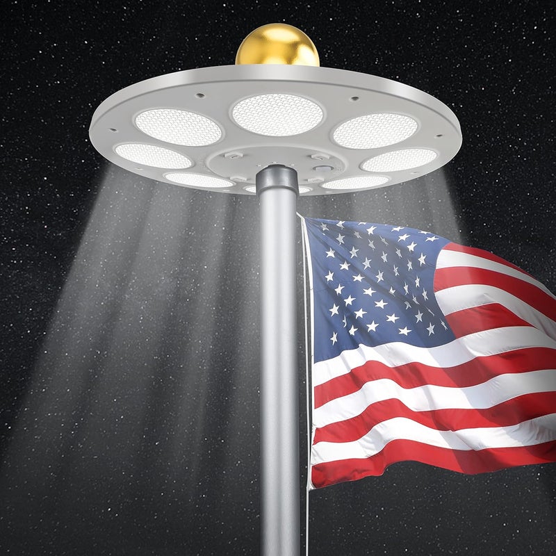 PPQ Solar Flagpole LED Light,New 136 LED Long Lifespan Flag Pole Light for 15-25 Ft Poles,Solar Powered Waterproof Lighting on Outdoor Pole Top,10 Hour Dusk to Dawn Auto On/Off - Image 1